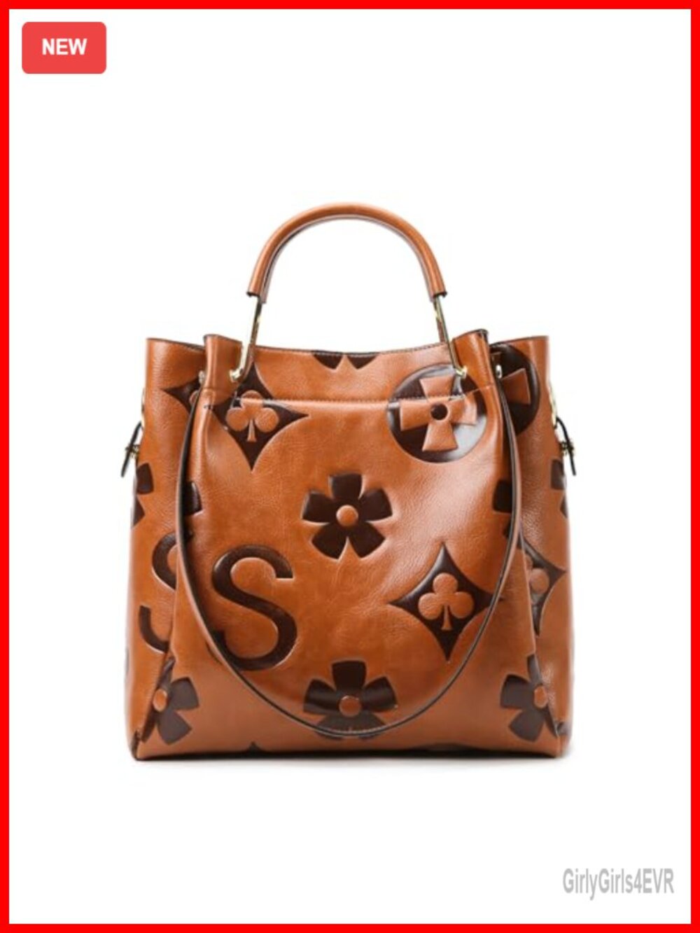 Vegan Leather Floral Embossed Ladies Top Handle Satchel Bag Convertible